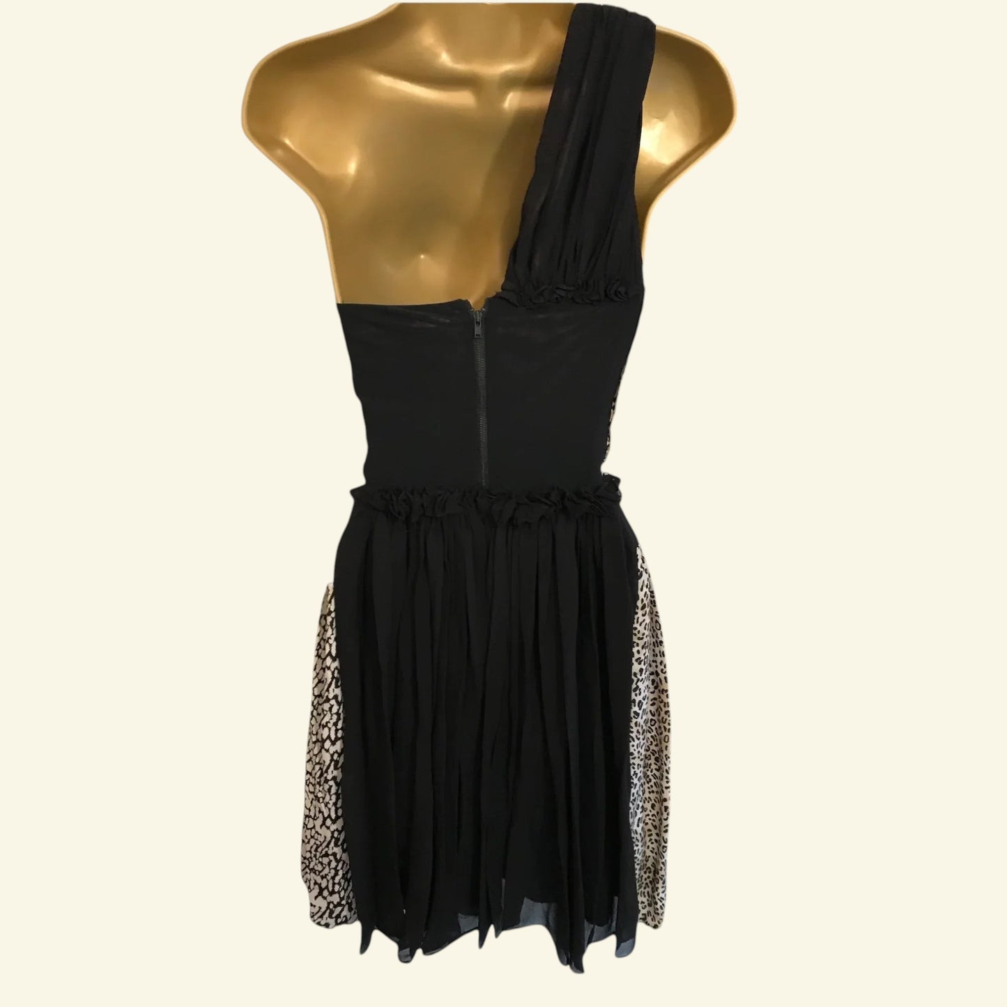 Reiss 1971 Myla Black Silk Leopard Print One Shoulder Dress UK 14 US 10 EU 42 - Timelessfashions