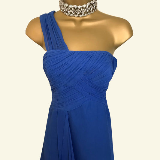 Monsoon Rhumba Blue One Shoulder Silk Dress UK 10 US 6 EU 38 - Timelessfashions
