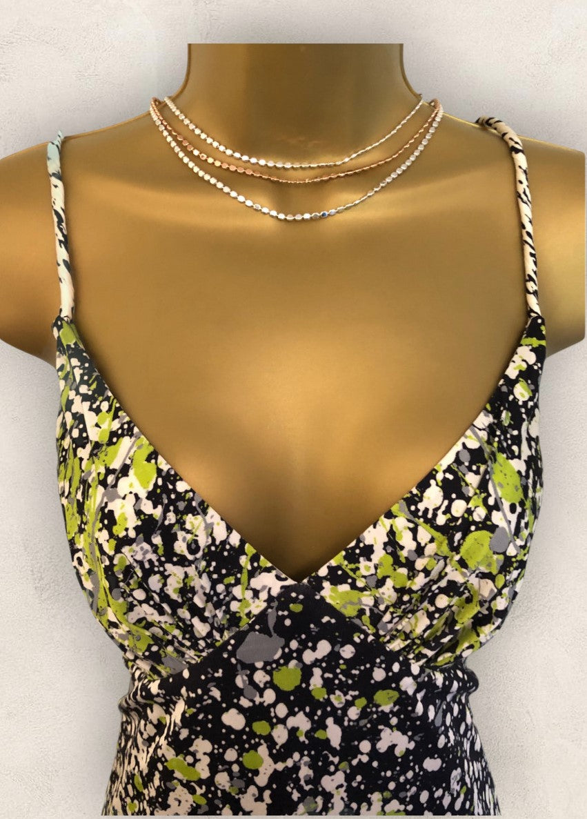 Yigal Azrouel Black, Ivory & Lime Green Silk Maxi Dress UK 8 US 4 EU 36 Timeless Fashions