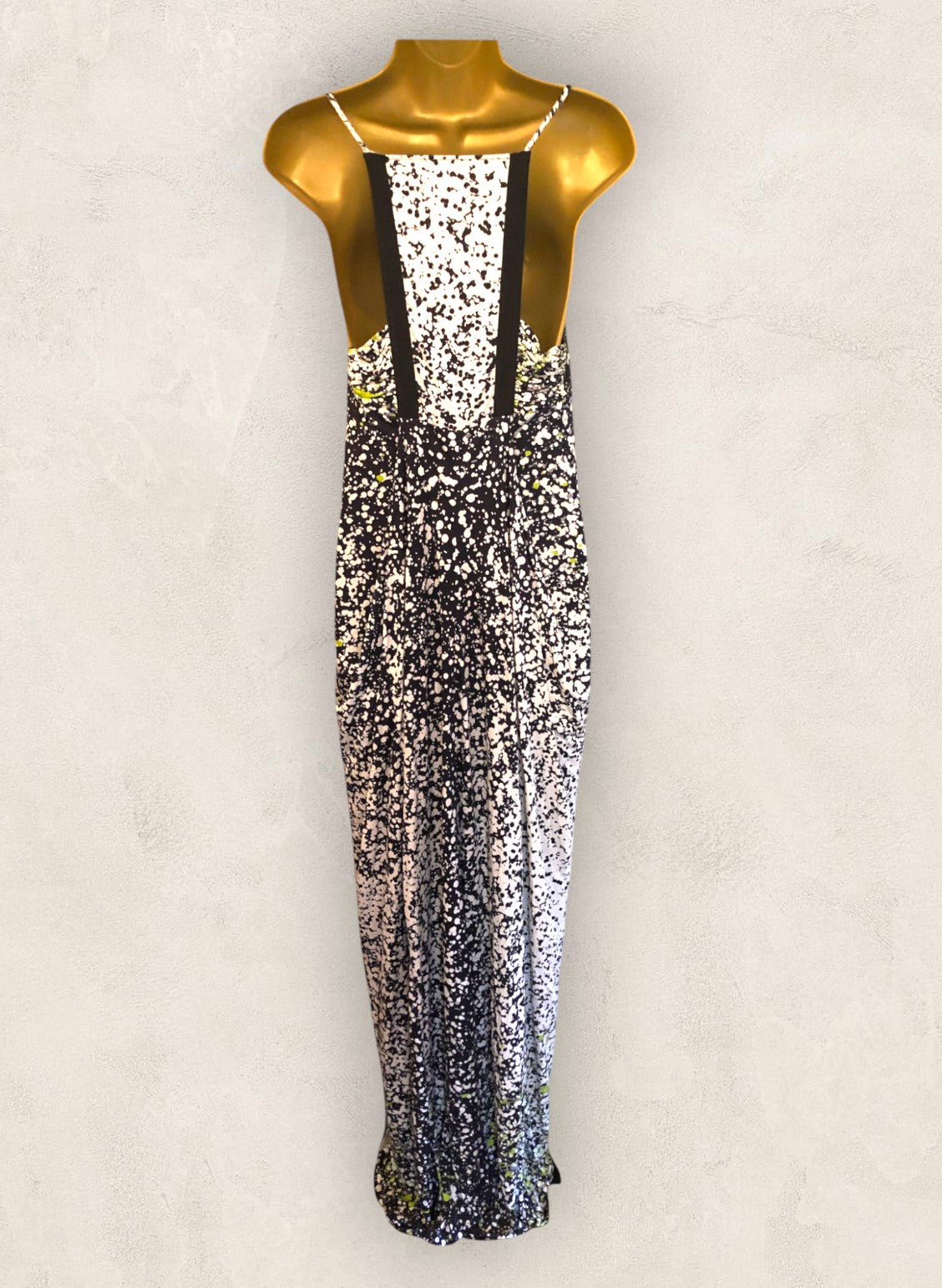 Yigal Azrouel Black, Ivory & Lime Green Silk Maxi Dress UK 8 US 4 EU 36 Timeless Fashions