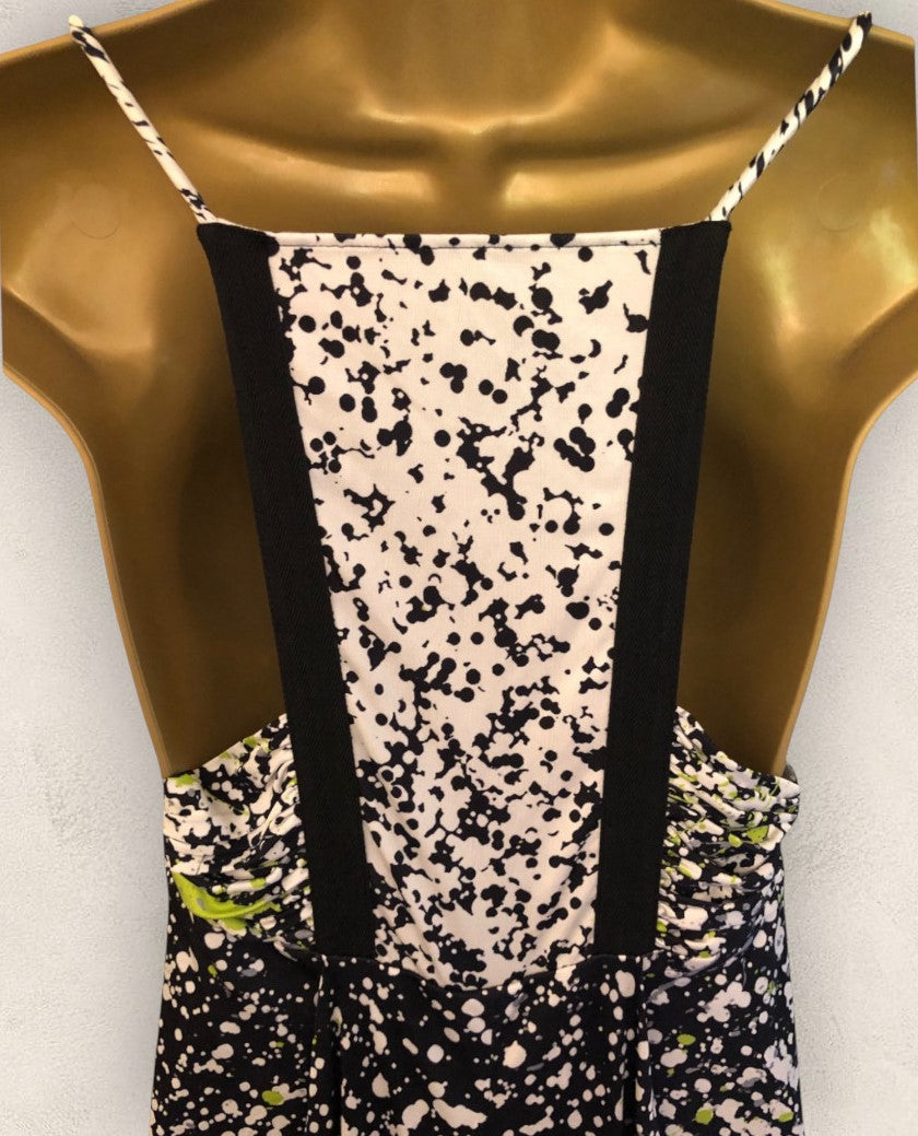 Yigal Azrouel Black, Ivory & Lime Green Silk Maxi Dress UK 8 US 4 EU 36 Timeless Fashions