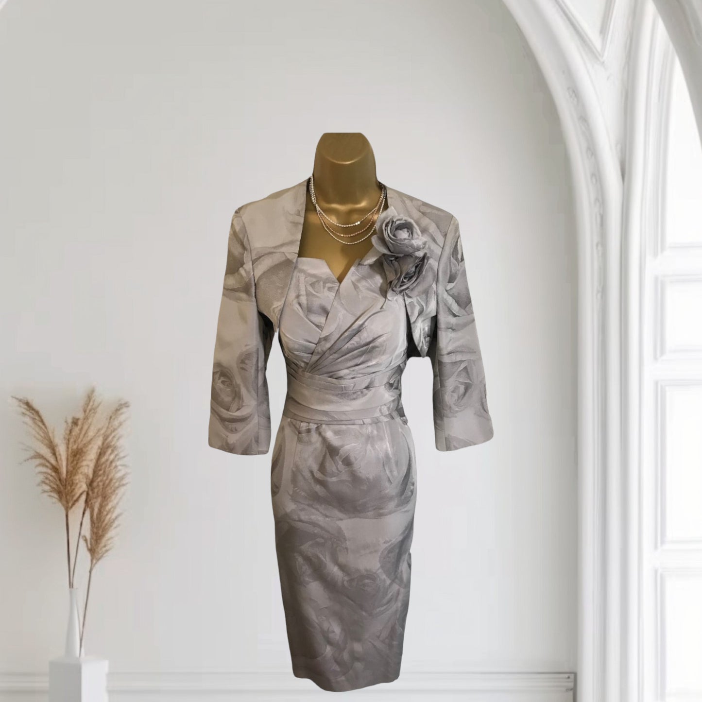 ISPIRATO Silver Grey Floral Special Occasion Outfit UK 8 US 4 EU 36 Timeless Fashions