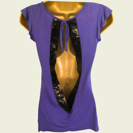 Tom Wolfe Big Flower Backless Purple Top UK 12 US 8 EU 40 - Timelessfashions