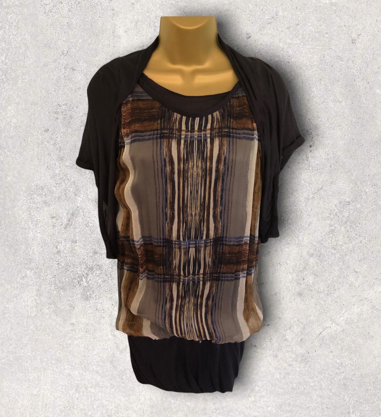 Yigal Azrouel Navy Blue Jersey & Silk Long Top UK 14 US 10 EU 42 Timeless Fashions