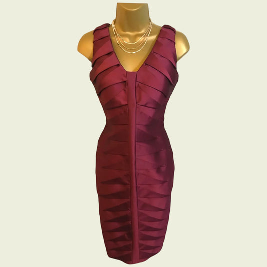 Veni Infantino for Ronald Joyce Women's Claret Satin Pencil Dress UK 8 US 4 EU 36 IT 40 - Timelessfashions