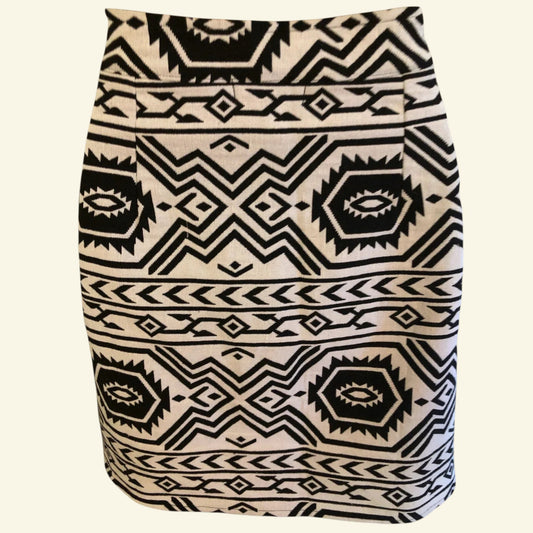 Anmol Black & White Aztec Print Cotton Mini Skirt UK 14 US 10 EU 42 - Timelessfashions