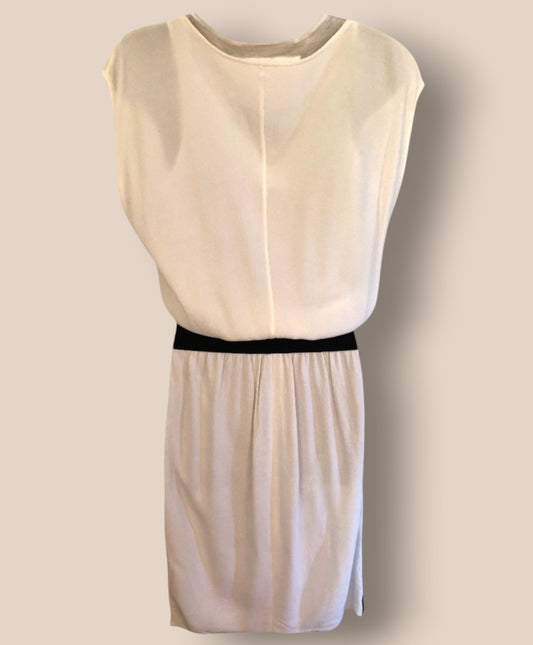 Yigal Azrouël Ivory Textured Crepe Black Zip Dress UK 8 US 4 EU 36 IT 40 Timeless Fashions