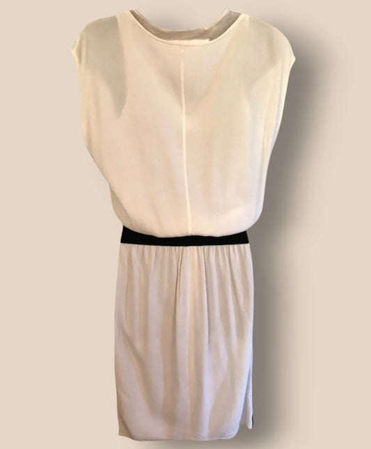 Yigal Azrouël Ivory Textured Crepe Black Zip Dress UK 8 US 4 EU 36 IT 40 - Timelessfashions