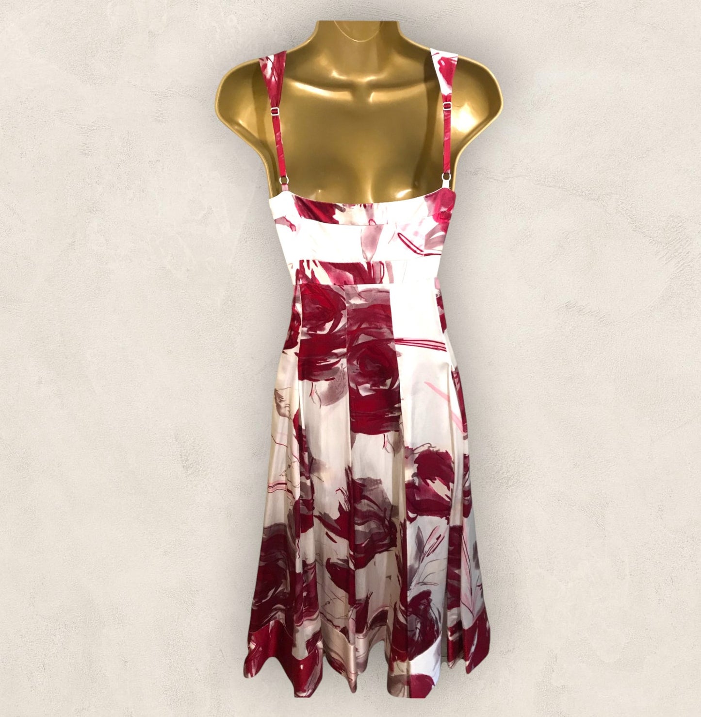 Coast Ivory Red Floral Silk Cotton Mix Dress UK 10 US 8 EU 38 Timeless Fashions