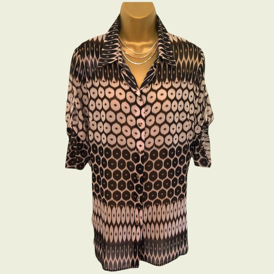 Marie Mero Brown Longline Chiffon Blouse UK 10 US 6 EU 38 - Timelessfashions