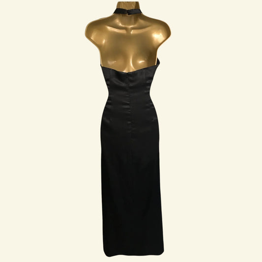 Irene's Creation Black Satin Halterneck Long Dress UK 8 US 4 EU 36 - Timelessfashions
