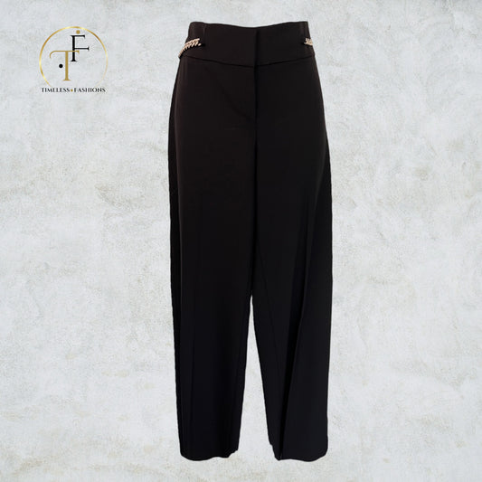 Michael Kors Black Tailored Trousers, Chain Detailing UK 12 US 4 EU 40 IT 44 Timeless Fashions