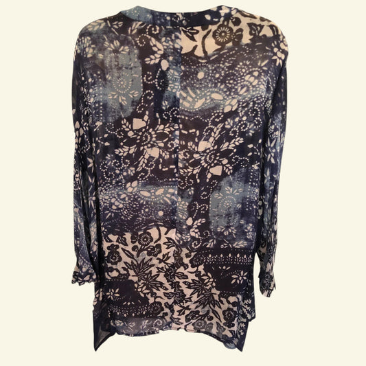 Pomodoro Indigo Chiffon Batik Duster Jacket UK 10 EU 38 US 6 - Timelessfashions