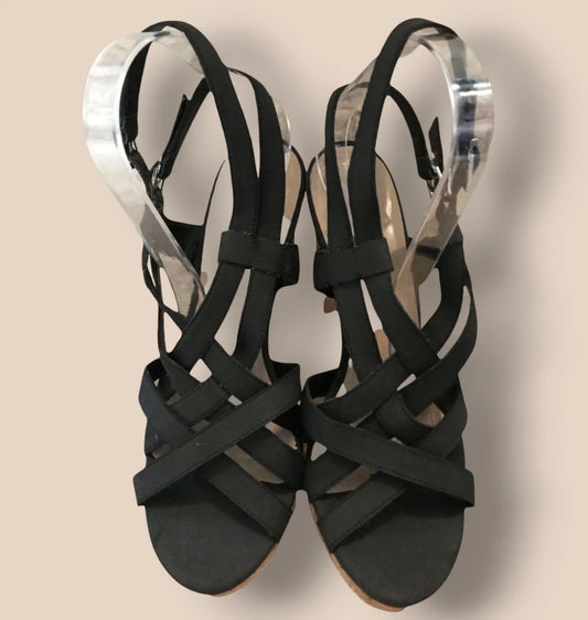 Carvela Black Criss Cross Cork Block Heel Sandals UK 7 EU 40 - Timelessfashions