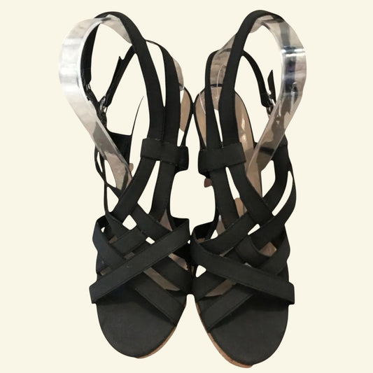 Carvela Black Criss Cross Cork Block Heel Sandals UK 7 EU 40 - Timelessfashions