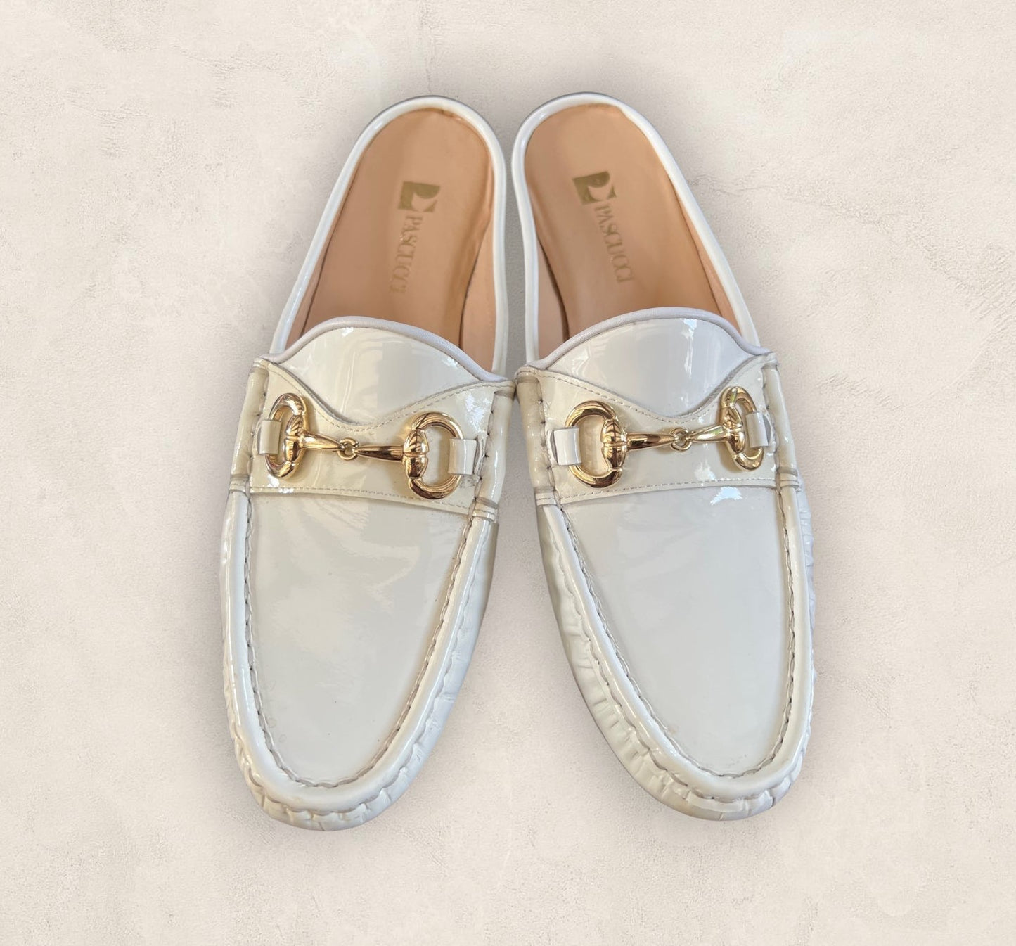 Pascucci Italian Womens White Patent Leather Backless Loafer UK 7 US 9 EU 40 Timeless Fashions