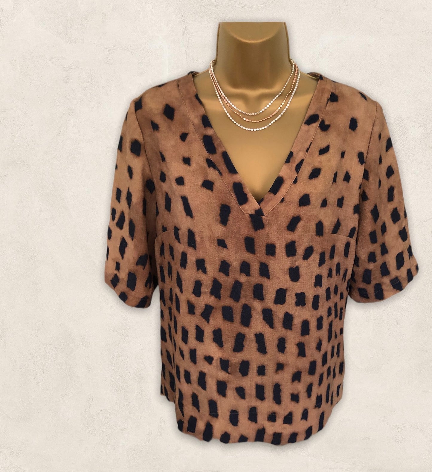 Marie Mero Brown Animal Print Short Sleeve Top UK 10 US 6 EU 38 Timeless Fashions