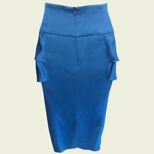 Reiss Turquoise Satin Peplum Pencil Skirt UK 10 US 6 EU 38 - Timelessfashions