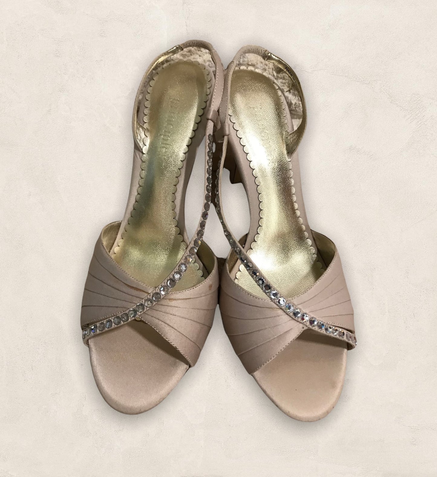 Principles Ladies Beige Silk Slingback Diamante Court Shoes UK 7 US 9 EU 40 Timeless Fashions