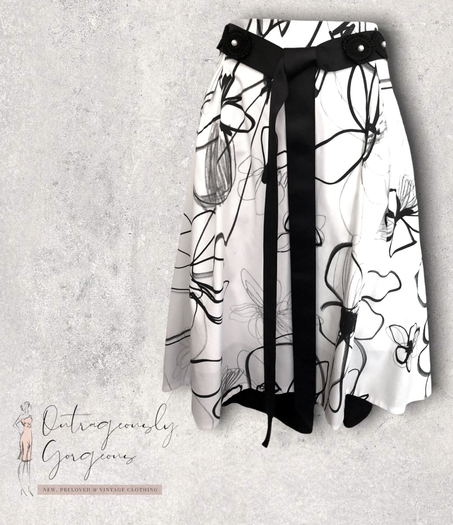 Michaela Louisa Black & White Full Belted Skirt UK 16 US 12 EU 44 Timeless Fashions