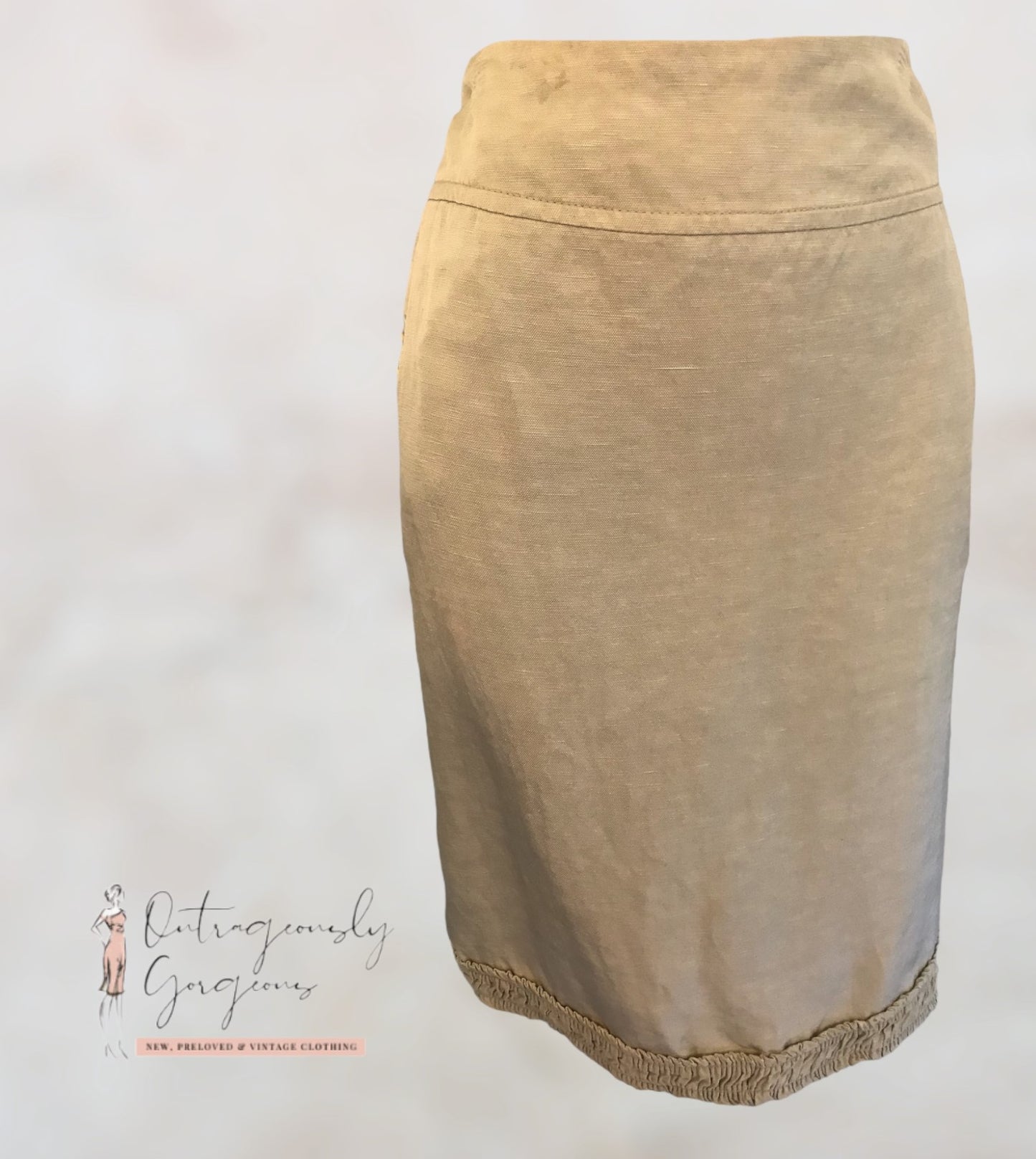 Marcelino Light Beige Linen Mix Pencil Skirt UK 14 US10 EU 42 Timeless Fashions