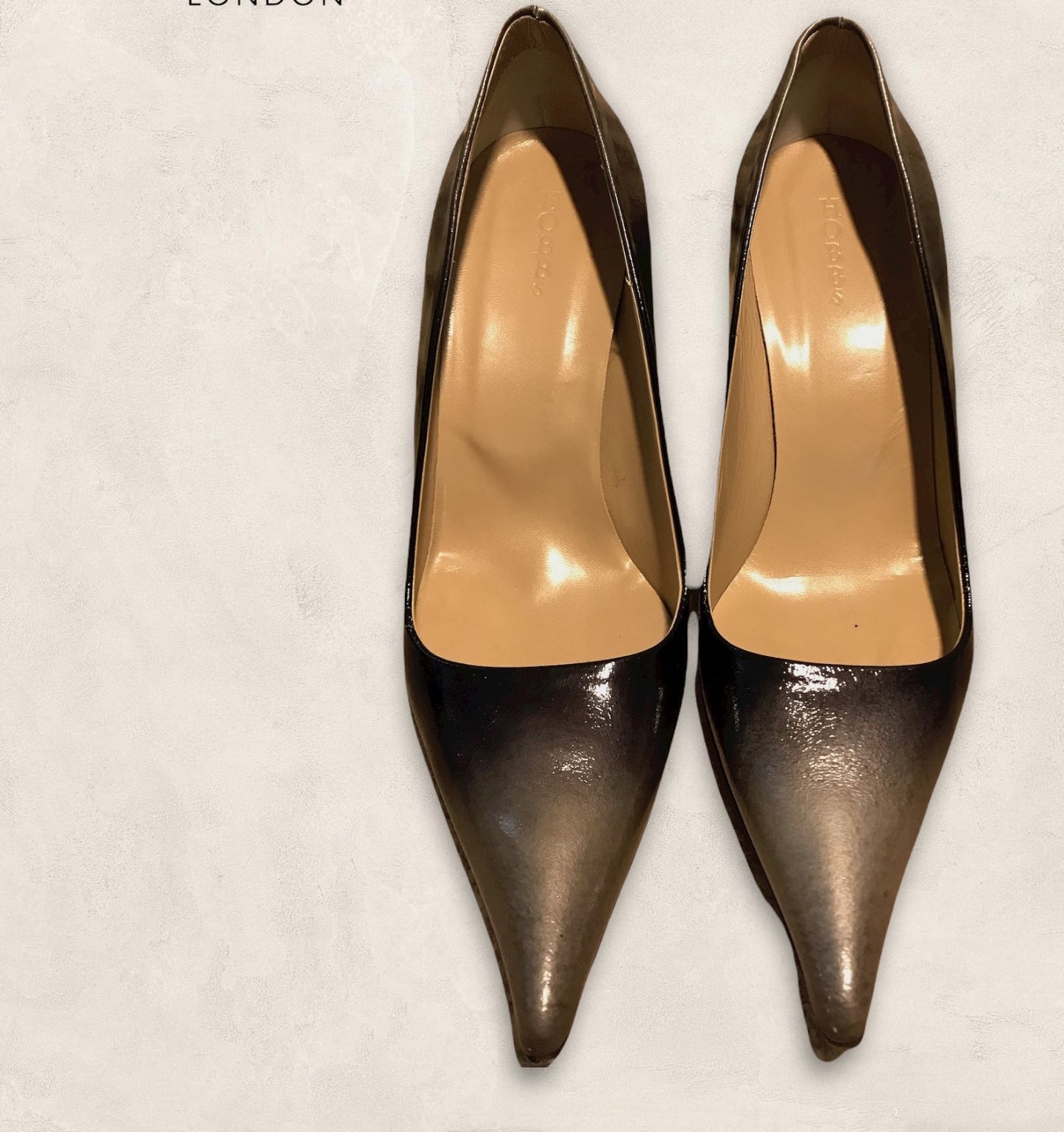 Hobbs Suzi Black Grey Patent Leather Shoes UK 7 US 9.5 EU 41 Timeless Fashions