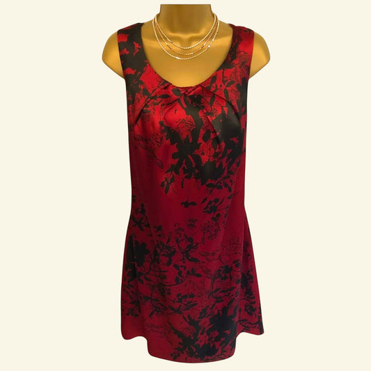 Pomodoro Red & Black Floral Silky Dress UK 16 US 12 EU 44 RRP £79.00 - Timelessfashions