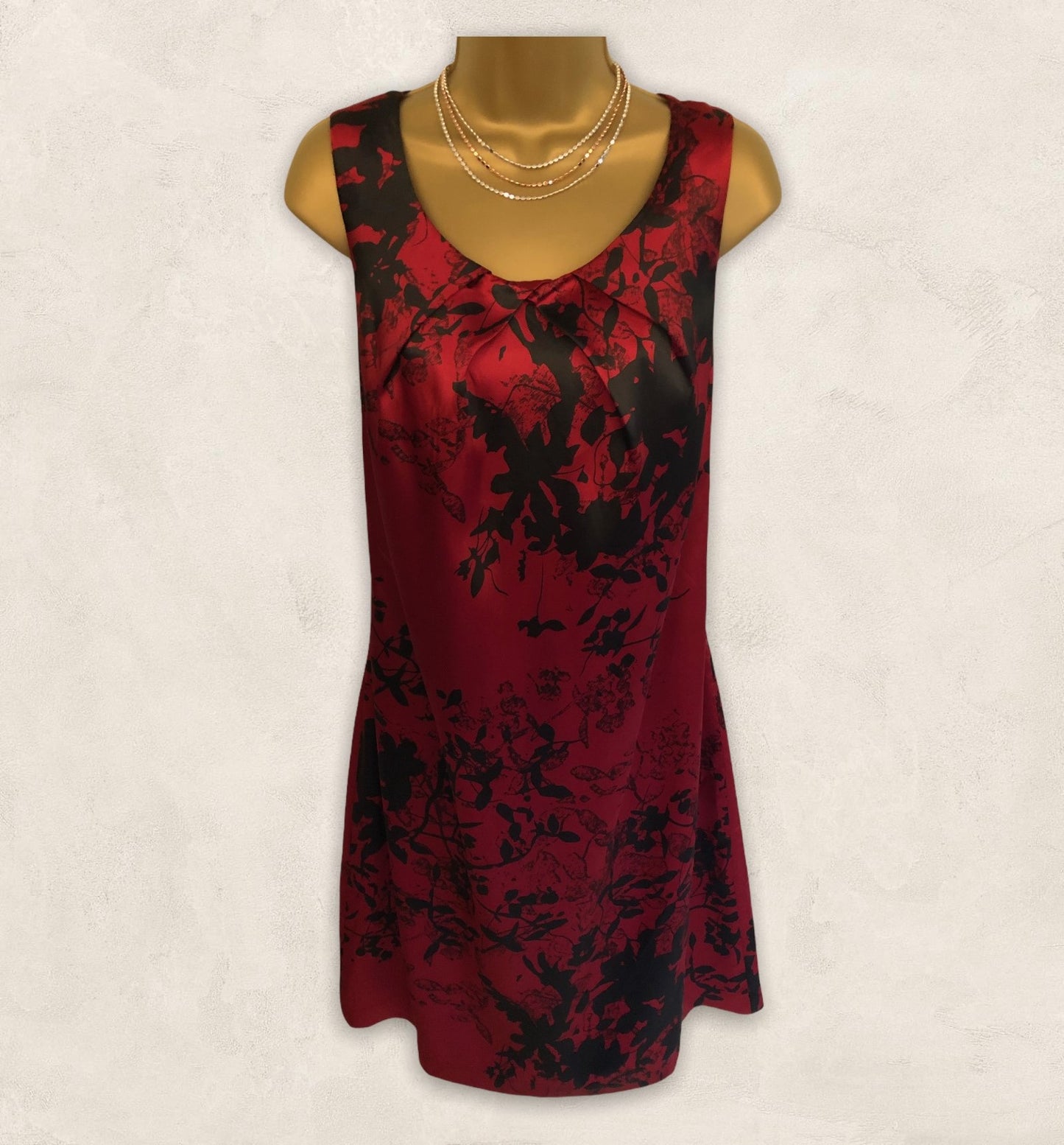 Pomodoro Red & Black Floral Silky Dress UK 14 US 10 EU 42 Timeless Fashions