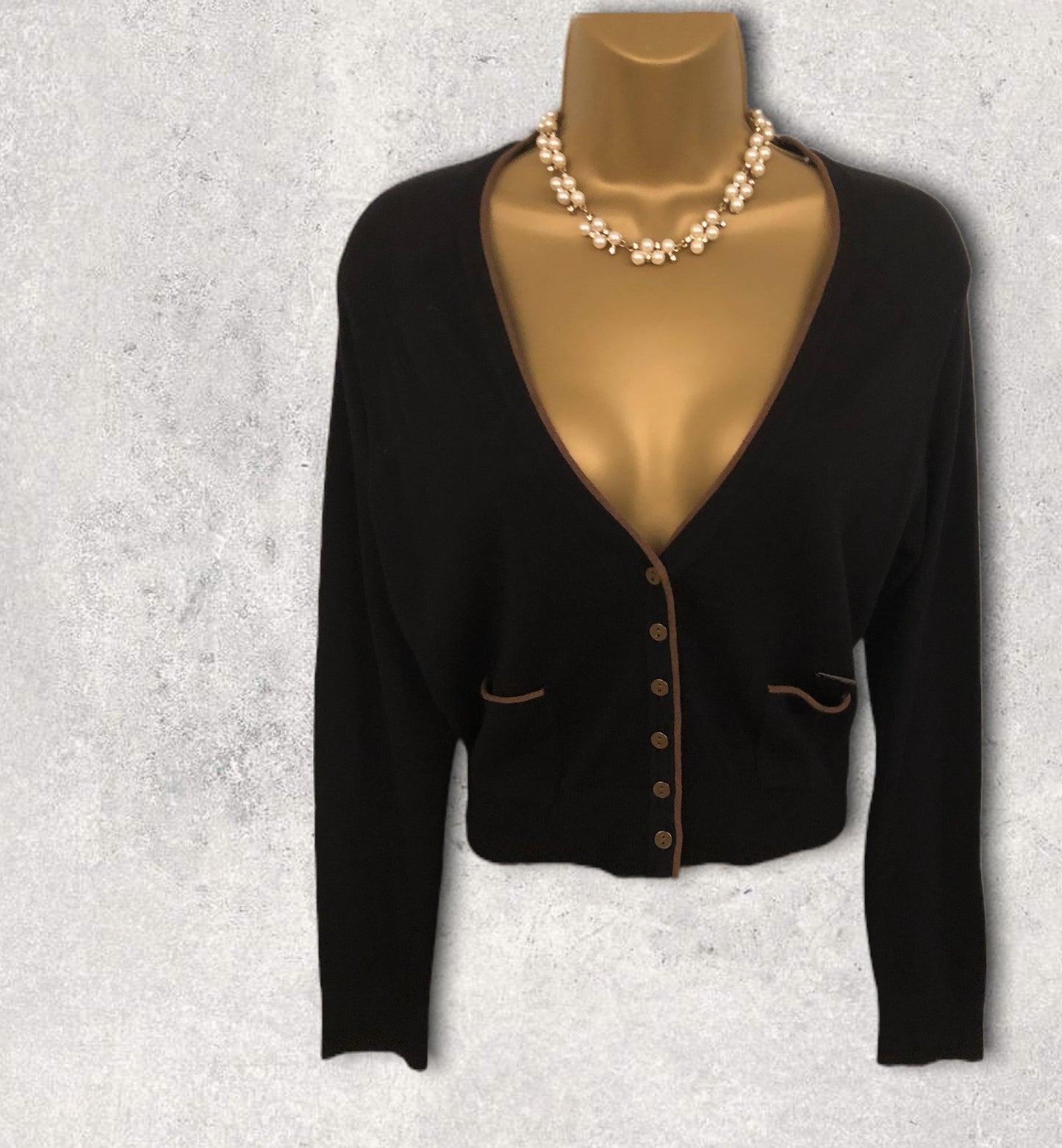 Marie Mero Black Cotton & Wool Mix Cardigan UK 12 EU 40 US 8 BNWT RRP £89 Timeless Fashions