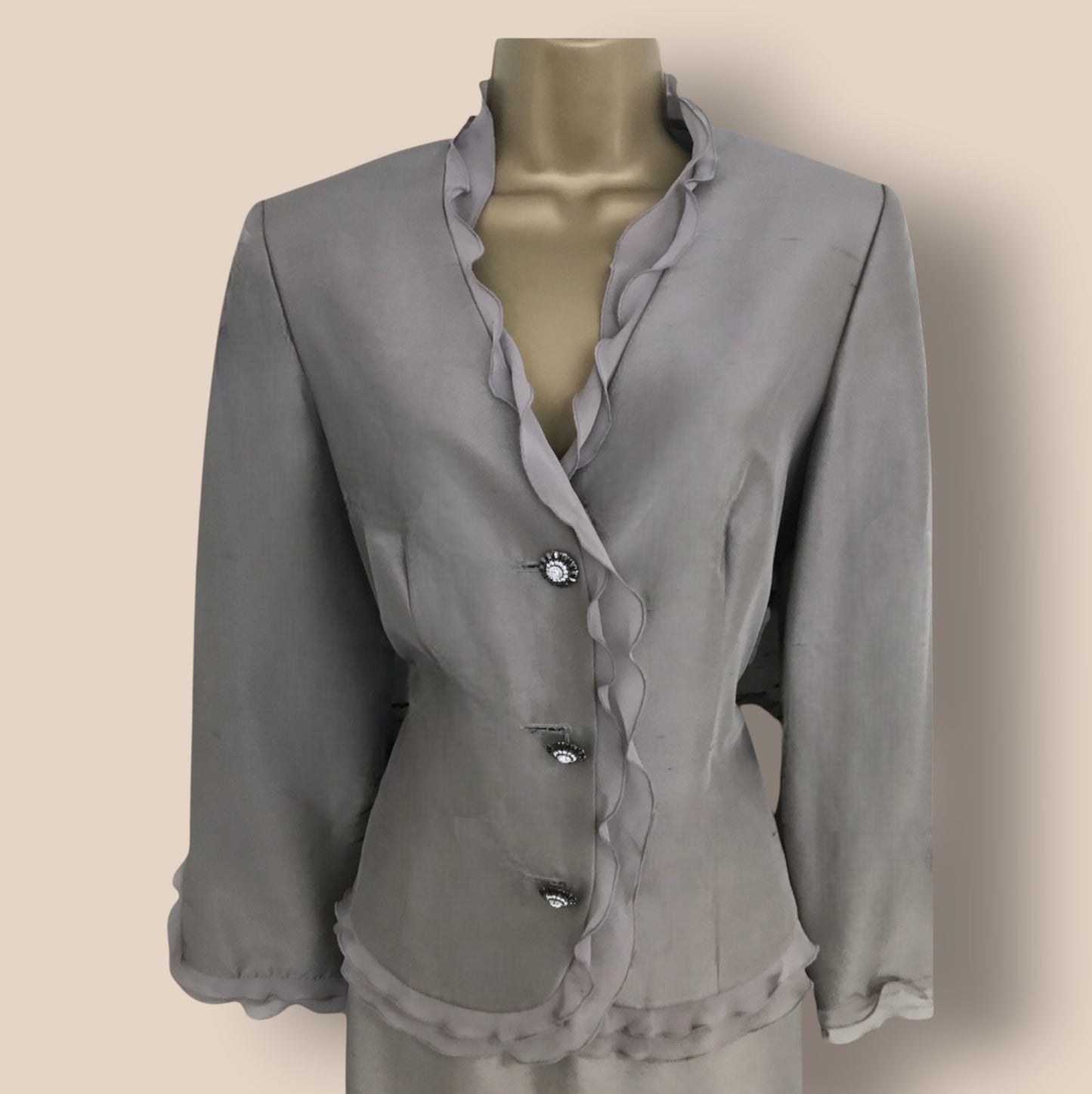 Medici Vintage Grey Silk Special Occasion Suit UK 10 US 6 EU 38