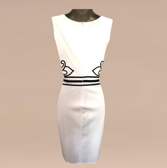 JOSEPH RIBKOFF White Tape Work Stretch Dress UK 10 US 6 EU 38 Timeless Fashions