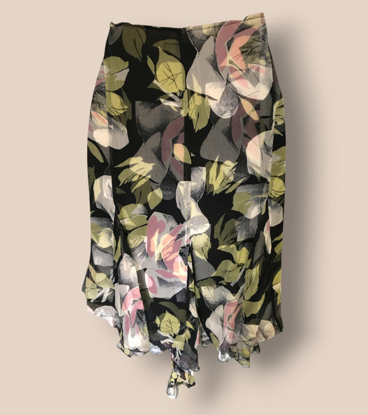 Floral-patterned skirt on a beige background