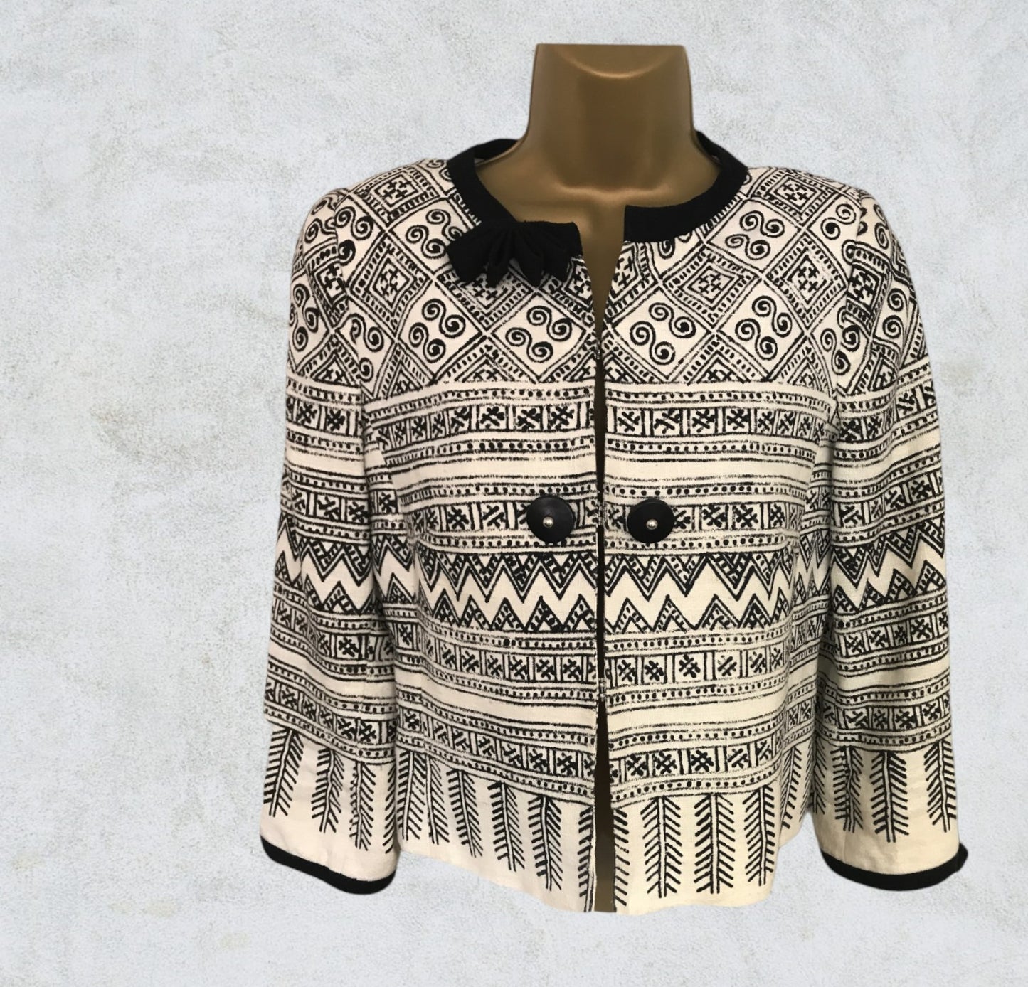 Marcelino Black & White Linen Jacket UK 12 US 8 EU 40 Timeless Fashions