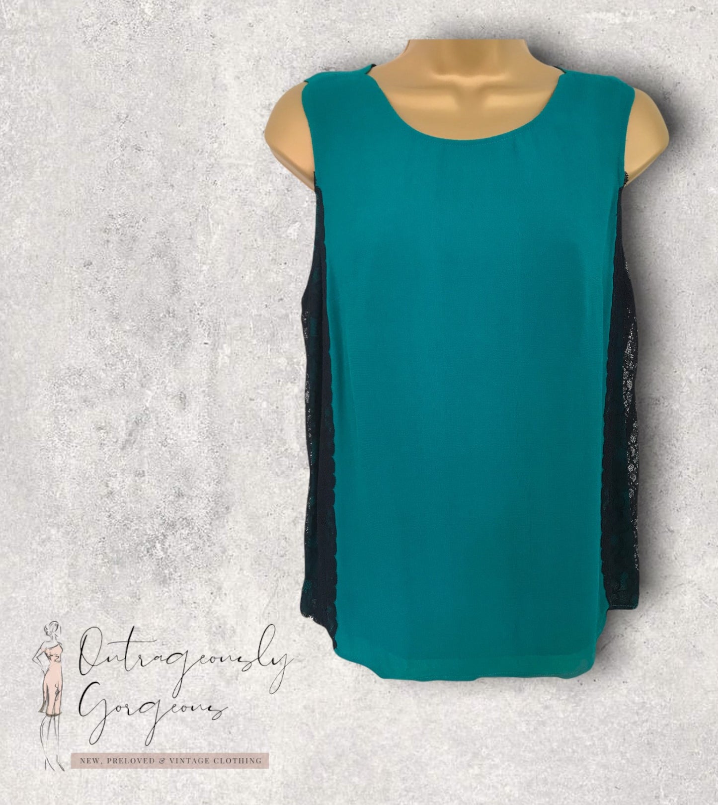 Whistles Emerald & Navy Lace Top UK 10 US 6 EU 38 Timeless Fashions