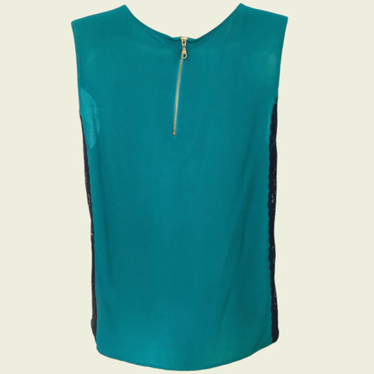 Whistles Emerald & Navy Lace Top UK 10 US 6 EU 38 - Timelessfashions