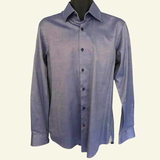 Tommy Hilfiger Men's Mid Blue Elbow Patch Long Sleeve Shirt Size 40 15 3/4" - Timelessfashions