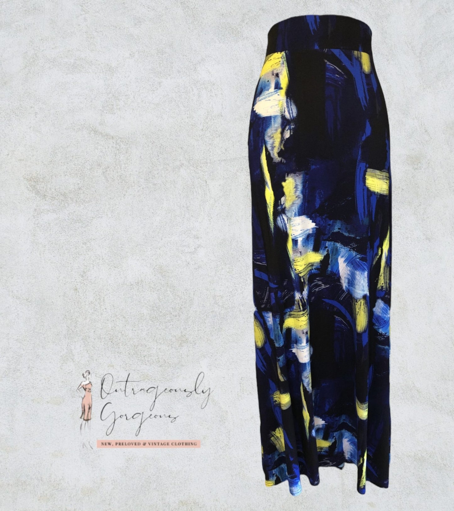 Marble Multi Blue & Yellow Skirt UK 10 US 6 EU 38 Timeless Fashions