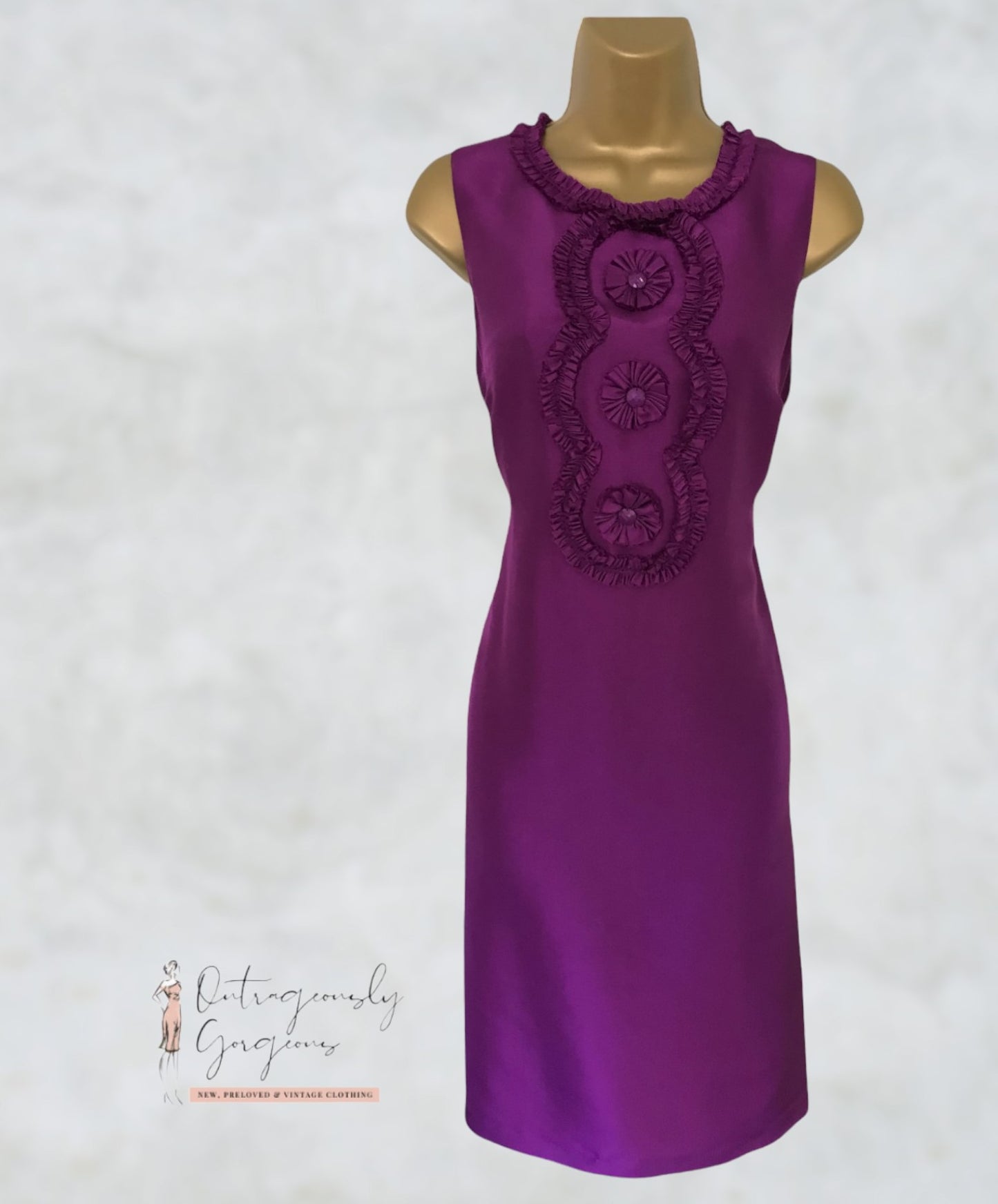 Phase Eight Women's Fuchsia Pink Silk Rosette Ruffle Pencil Dress UK 12 US 8 EU 40 Timeless Fashions