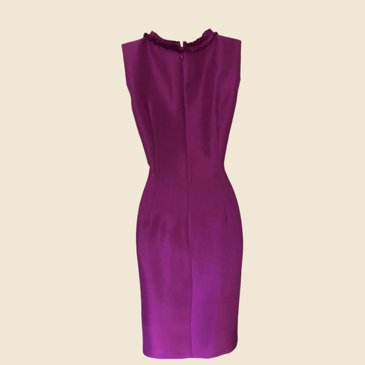 Phase Eight Women's Fuchsia Pink Silk Rosette Ruffle Pencil Dress UK 12 US 8 EU 40 - Timelessfashions