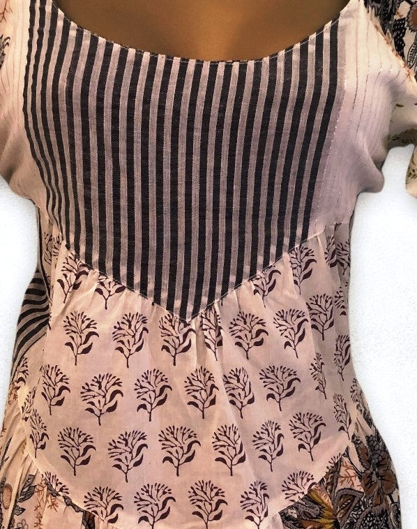 S'Nob Cream Floral Cotton Smock Top UK 12 US 8 EU 40 Timeless Fashions
