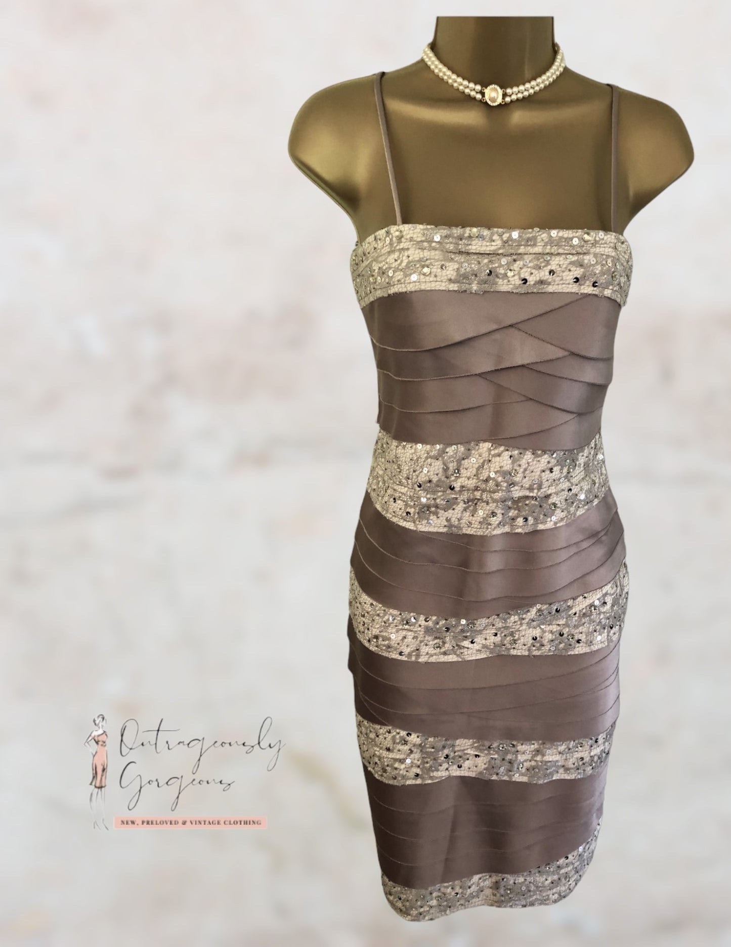 Phase Eight Champagne Kate Sleeveless Layered Lace Dress UK 8 US 4 EU 36 Timeless Fashions