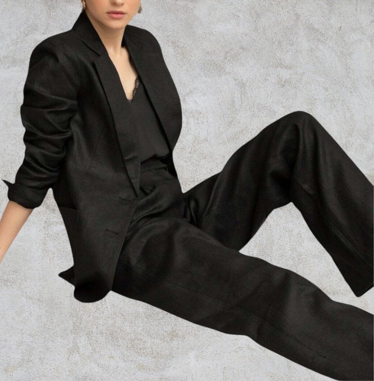 Pomodoro Black Linen Straight Leg Trousers UK 10 EU 38 US 6 Timeless Fashions