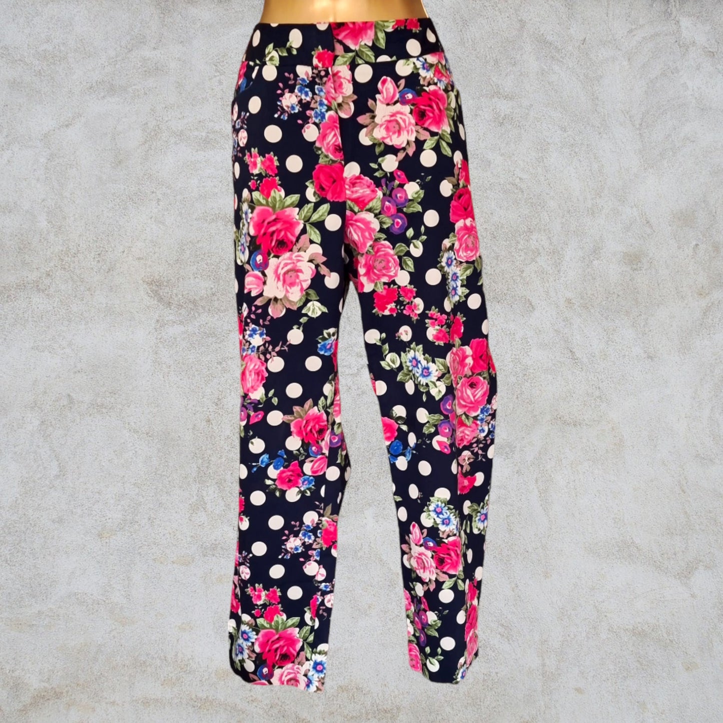 Pomodoro Navy Floral Summer Floral Ankle Length Pants. UK 18 US 14 EU 46 Timeless Fashions