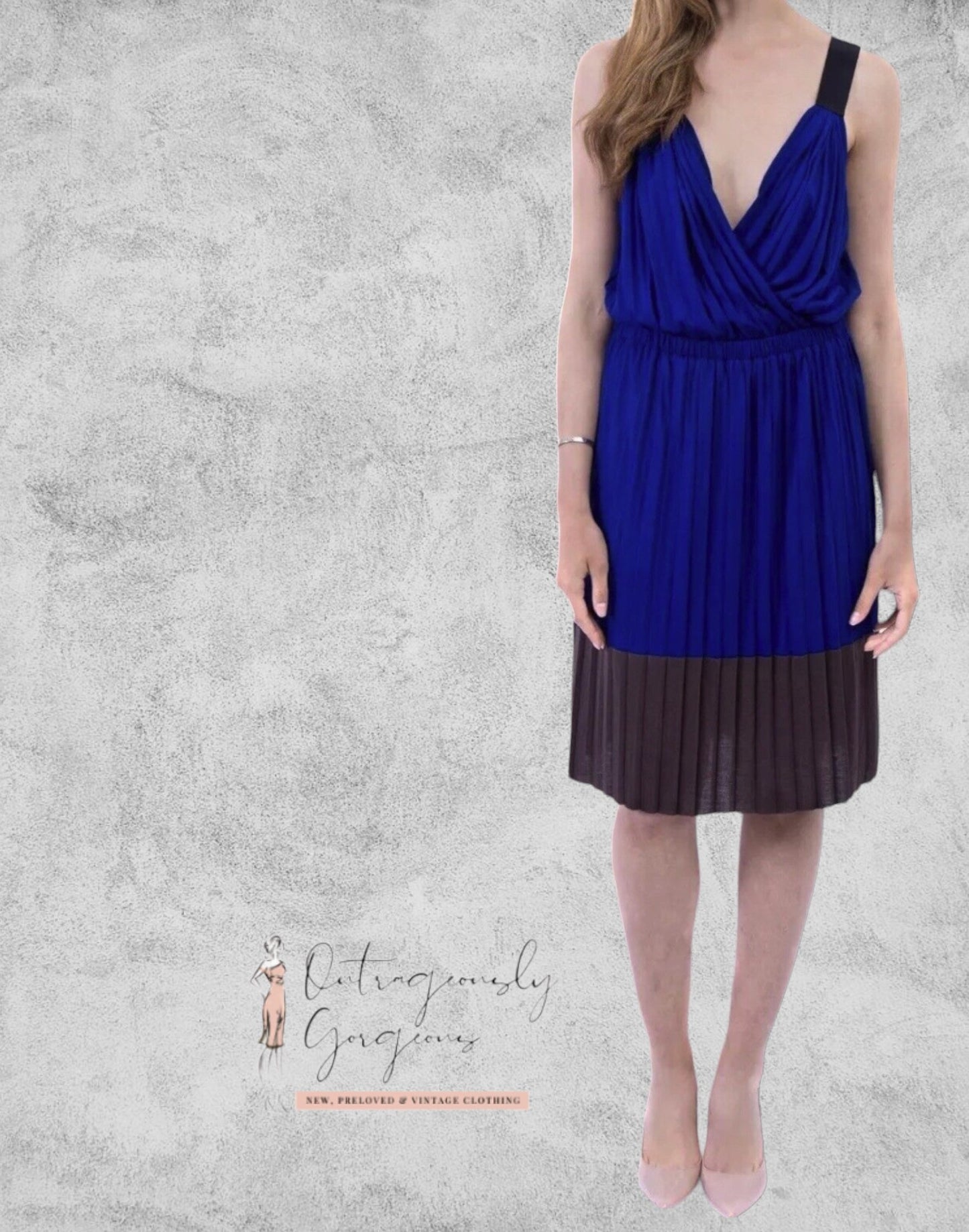 Hoss Intropia Blue & Brown Colour Block Pleated Sundress Size S UK 10 US 6 EU 38 Timeless Fashions