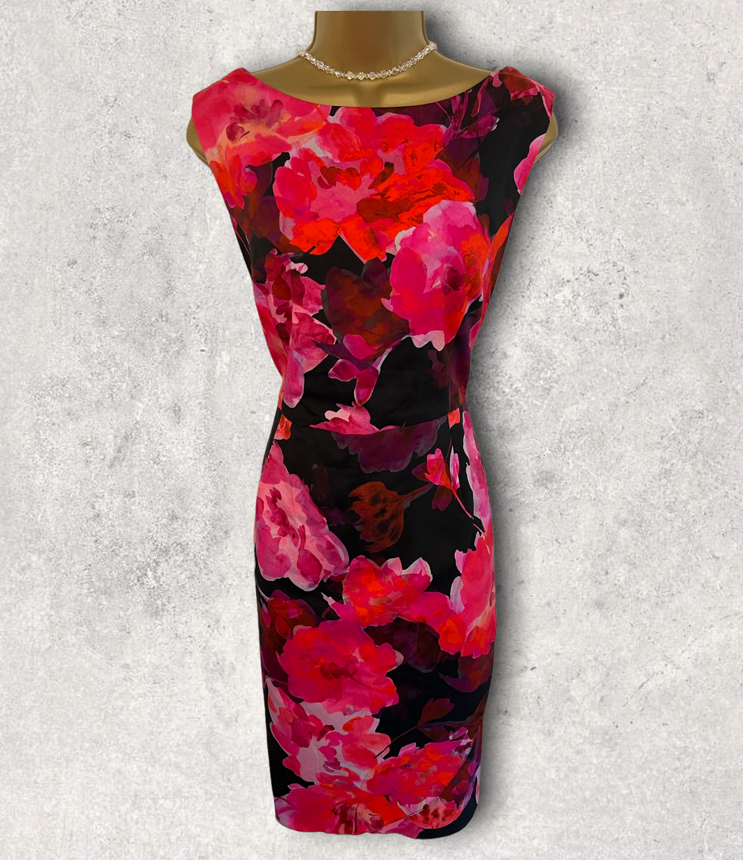 Phase Eight Pink & Black Floral Sleeveless Stretch Cotton Dress UK 14 US 10 EU 42 Timeless Fashions