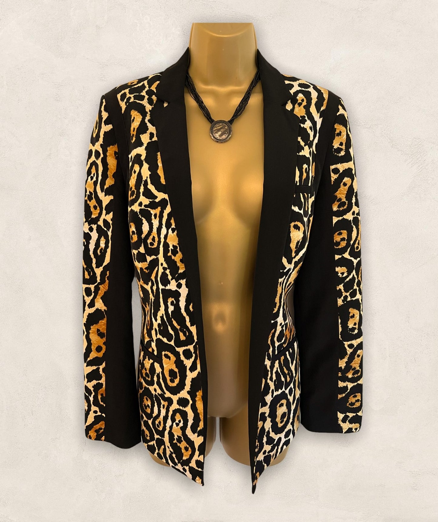 LIMITED EDITION Black Animal Print Open Jacket UK 10 US 6 EU 38 Timeless Fashions