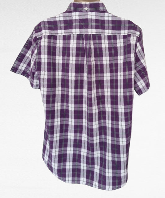 Tommy Hilfiger Men's Mauve & White Check Short Sleeve Oxford Shirt Size 40 18 ½ Timeless Fashions