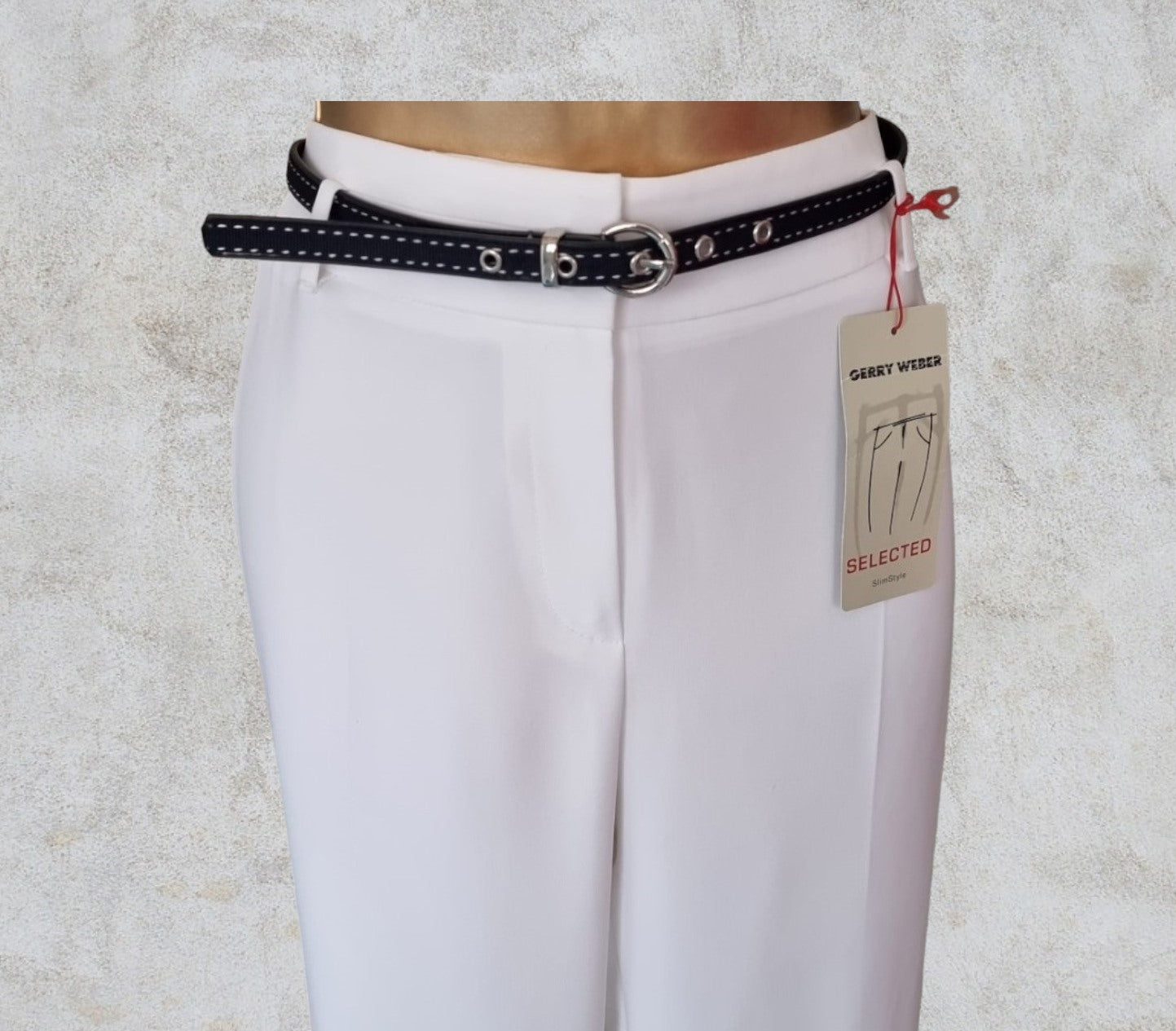 Gerry Weber Women’s White Lined Slim Trousers UK14 US 10 EU 42 IT 45 Timeless Fashions