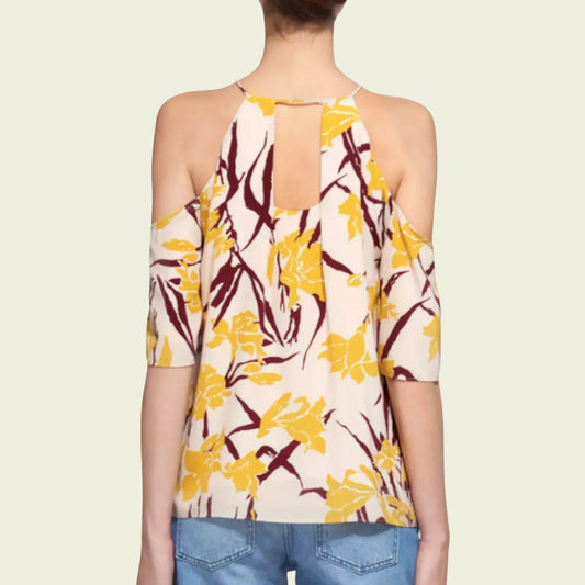 Whistles Multicoloured Lily Cold Shoulder Silk Top, UK 12 US 8 EU 40 - Timelessfashions