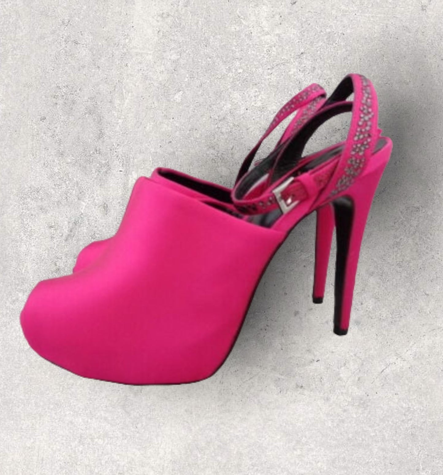 Reiss Ladies Fuschia Pink Satin Stiletto Crystal Peep Toe Shoes UK 6 Timeless Fashions